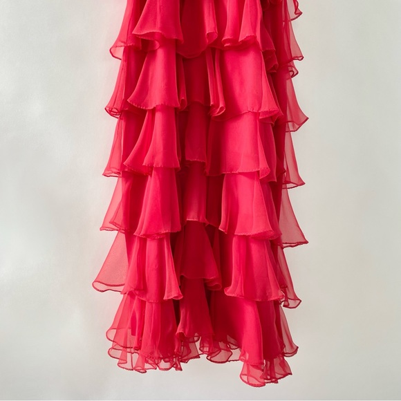 Vintage Miss Elliette Cascading Ruffles Maxi Dress Evening Gown Red 6 - Picture 8 of 16